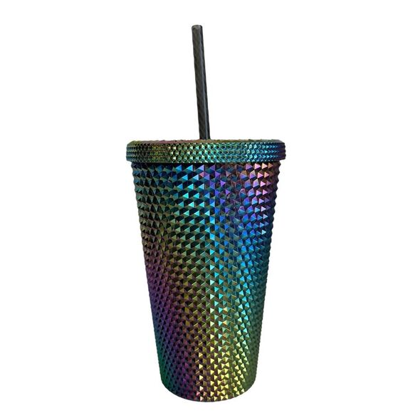 NWT Starbucks OIL SLICK Cold Cup Grande BLACK BLING Tumbler Rainbow Studded 2023 - Picture 2 of 4